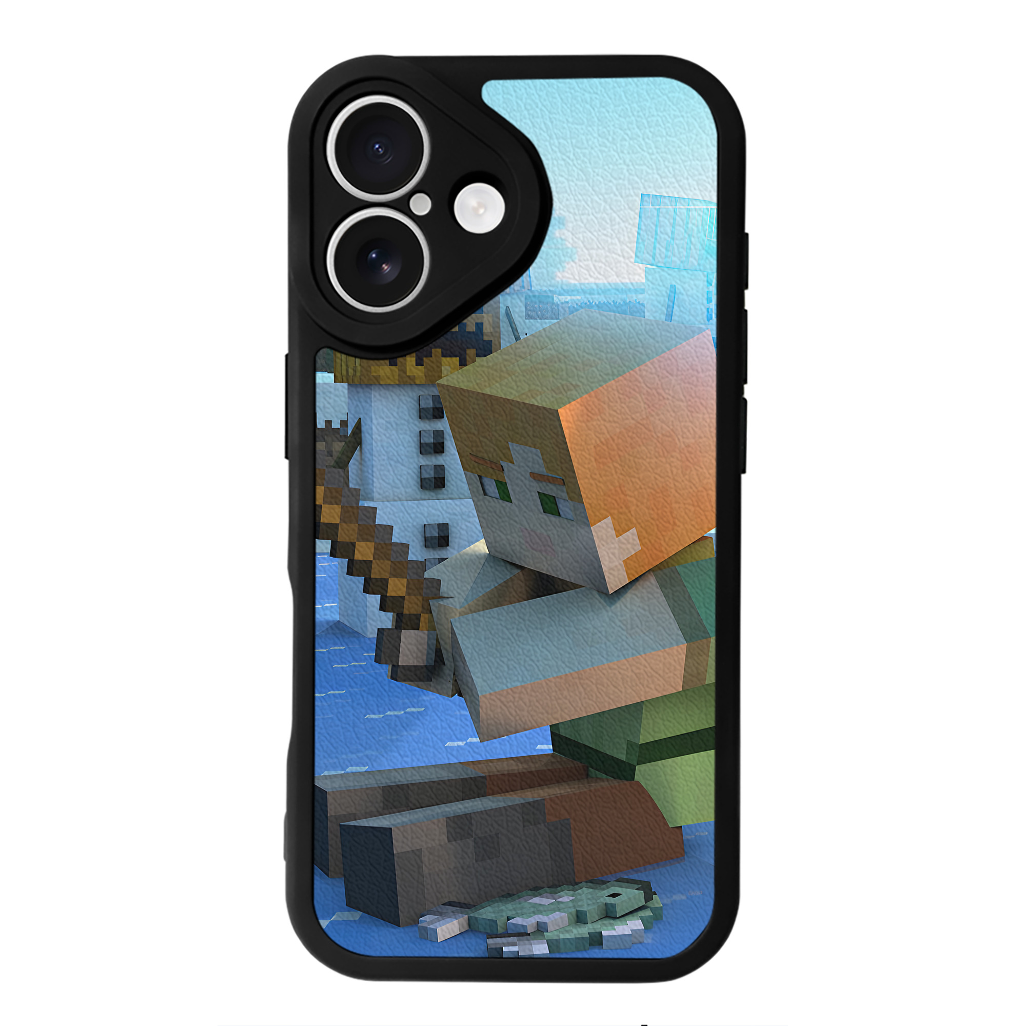 （画像用） マインクラフト ブロックの世界 Minecraft MC Block world 【iPhone 16シリーズ対応】シリコンスマホケース（レザー調） 材質：シリコン
